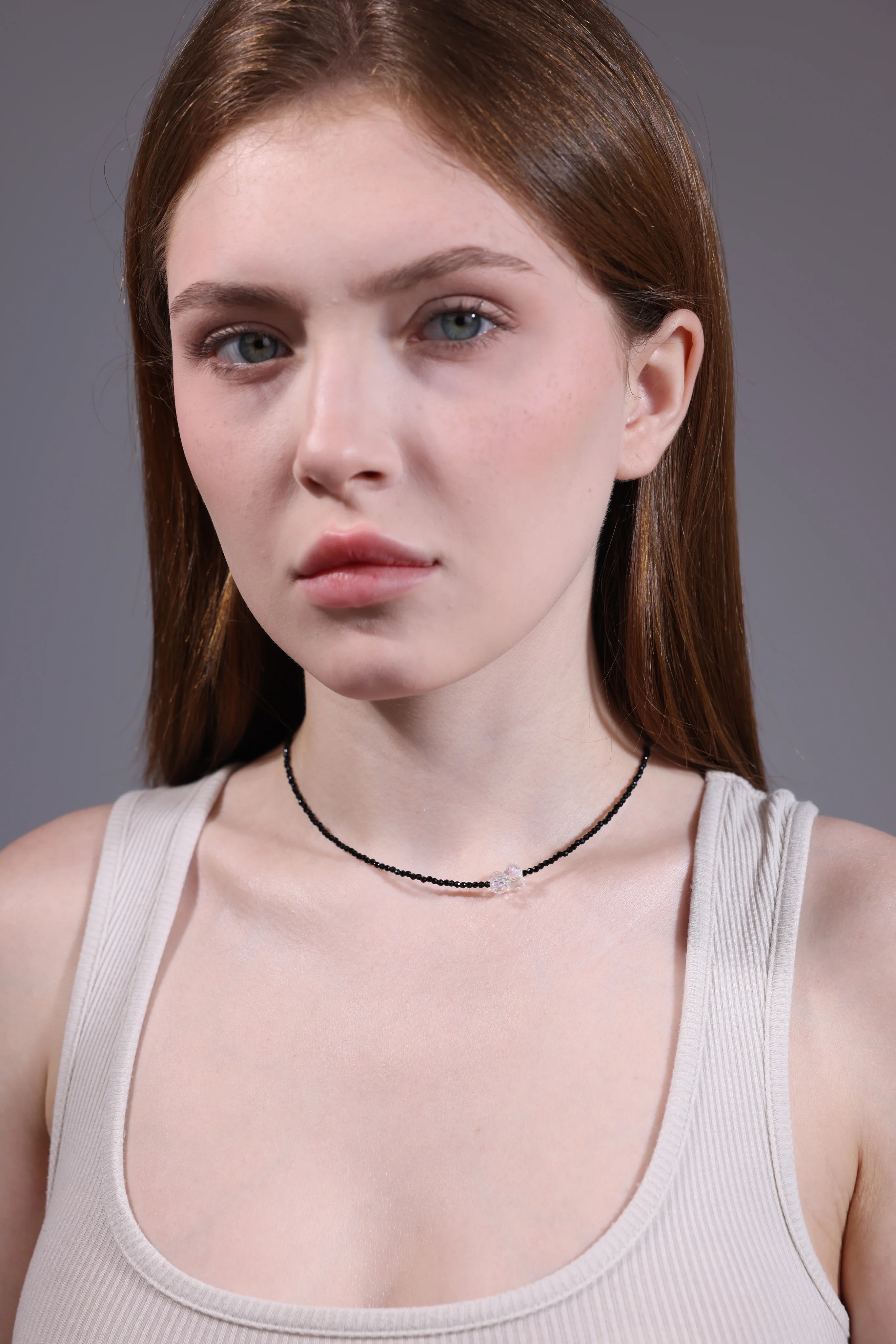 black crystal bow beaded choker for layering – portrait