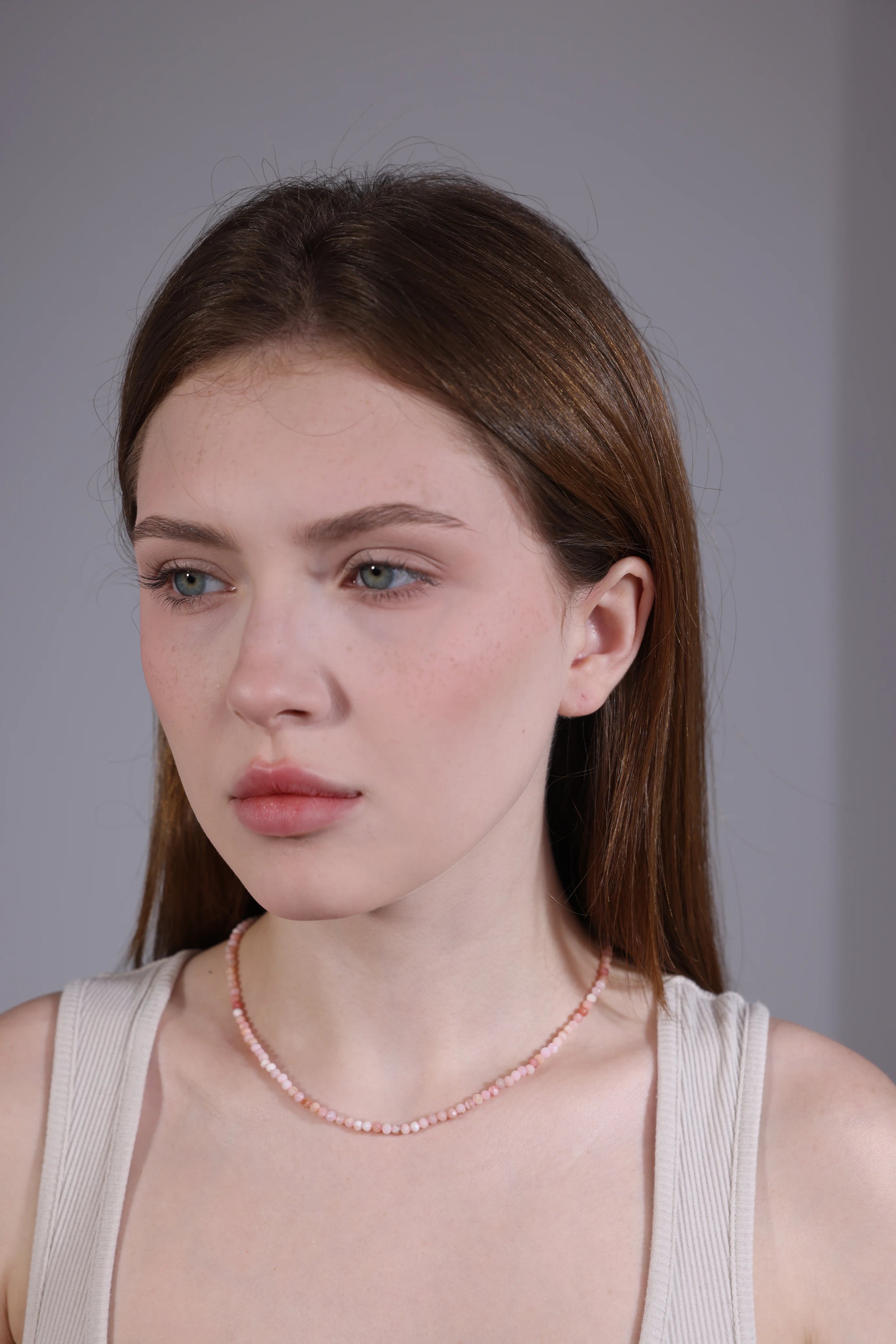 blush pink gemstone choker on model – everyday jewelry