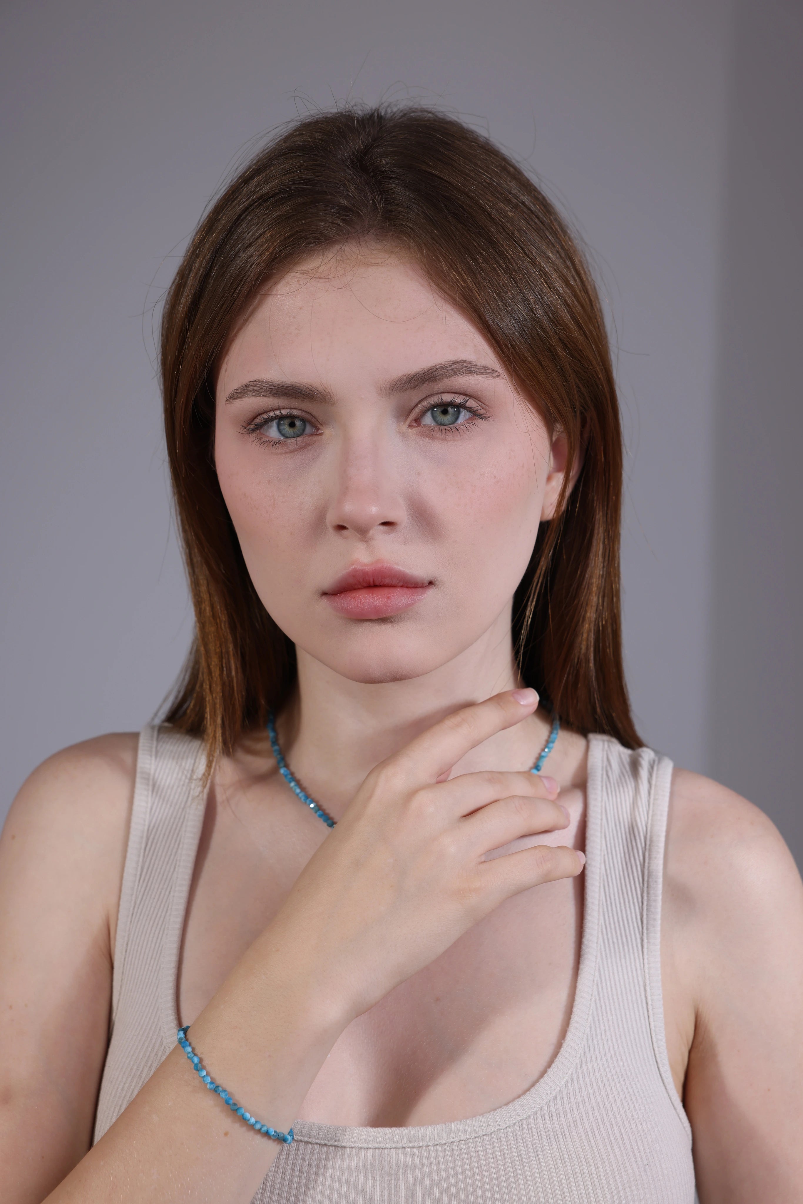 caribbean blue larimar bracelet on wrist – boho style