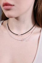 layered clear and black crystal bow bead chokers – minimalist jewelry