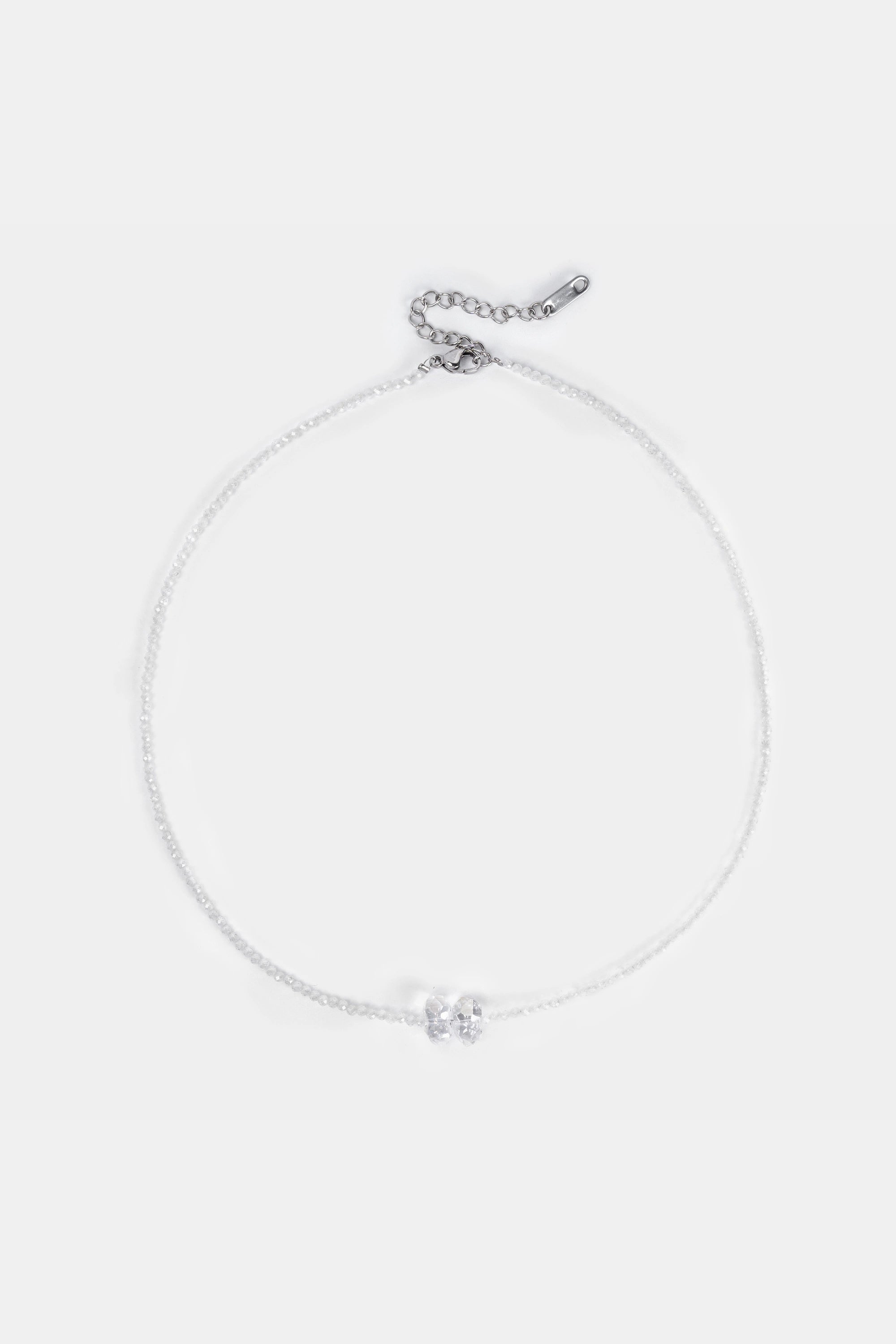 clear crystal beaded necklace with bow bead pendant – Velvet Luminance