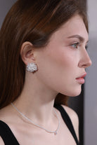 side view of crystal hydrangea beaded stud earrings