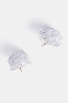 close-up of beaded clear crystal hydrangea stud earrings
