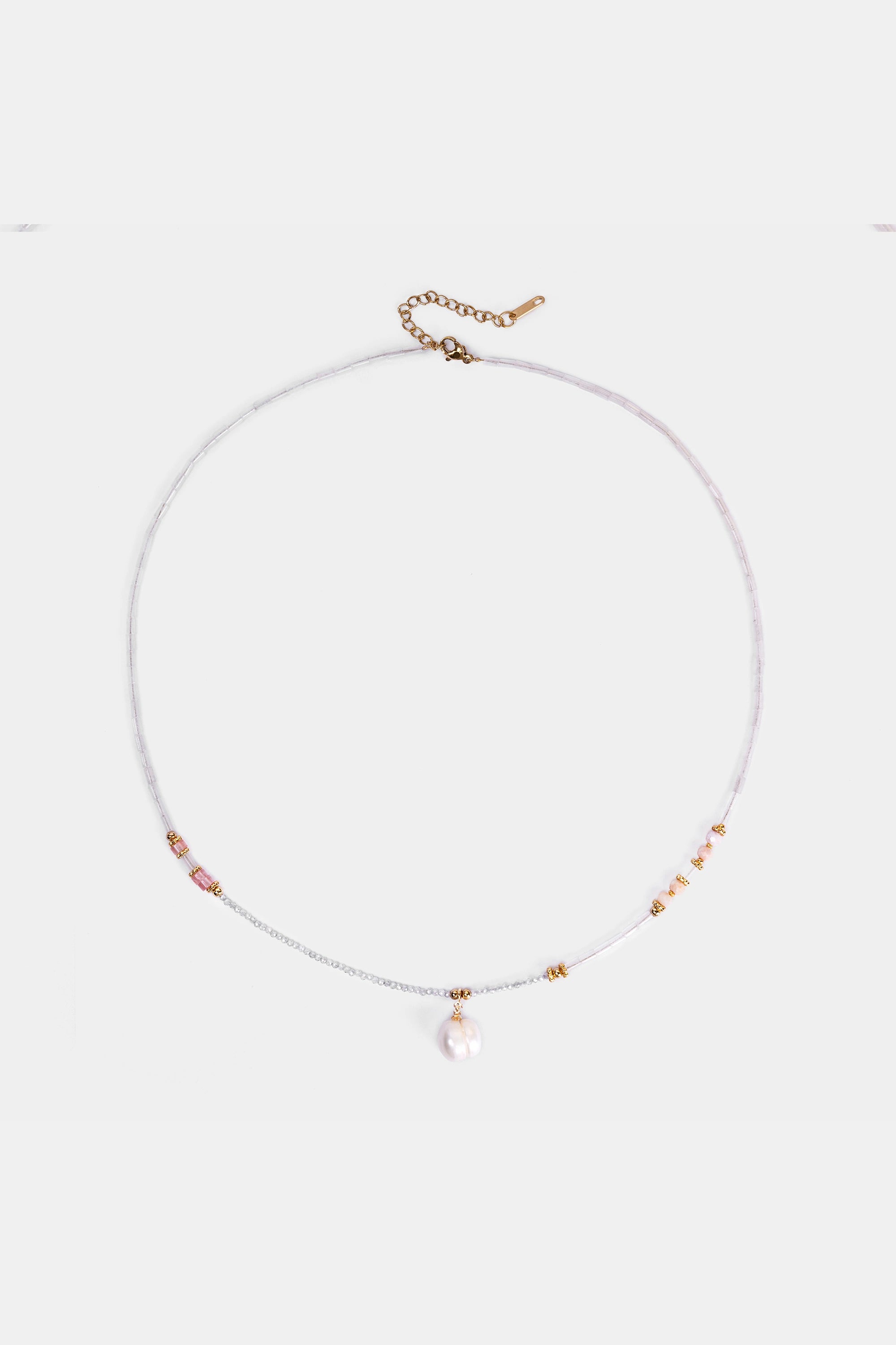 freshwater pearl pendant seed bead necklace with 18k gold-plated extender – Velvet Luminance