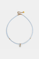 light blue aquamarine beaded necklace with teardrop pendant and extender – Velvet Luminance