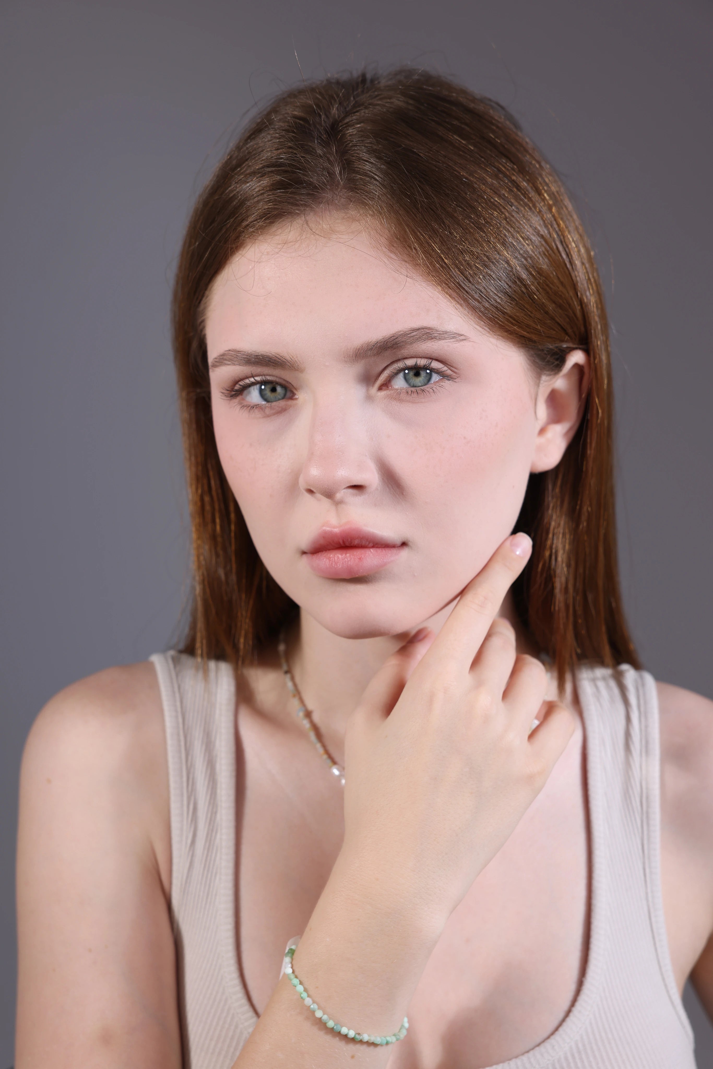 mint green gemstone bracelet on wrist – boho style