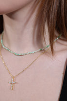 model wearing moss agate dainty choker – minimalist layering