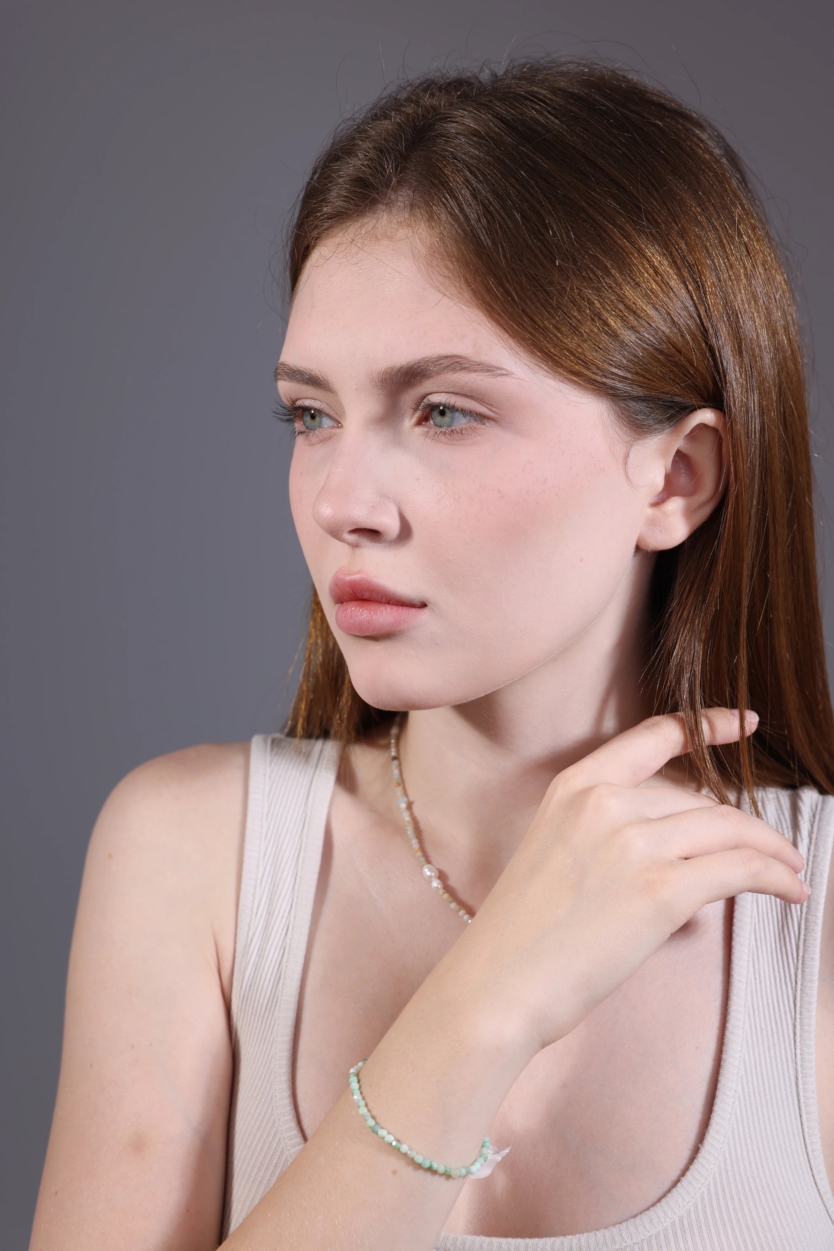 moss agate bracelet styling portrait – gift for her