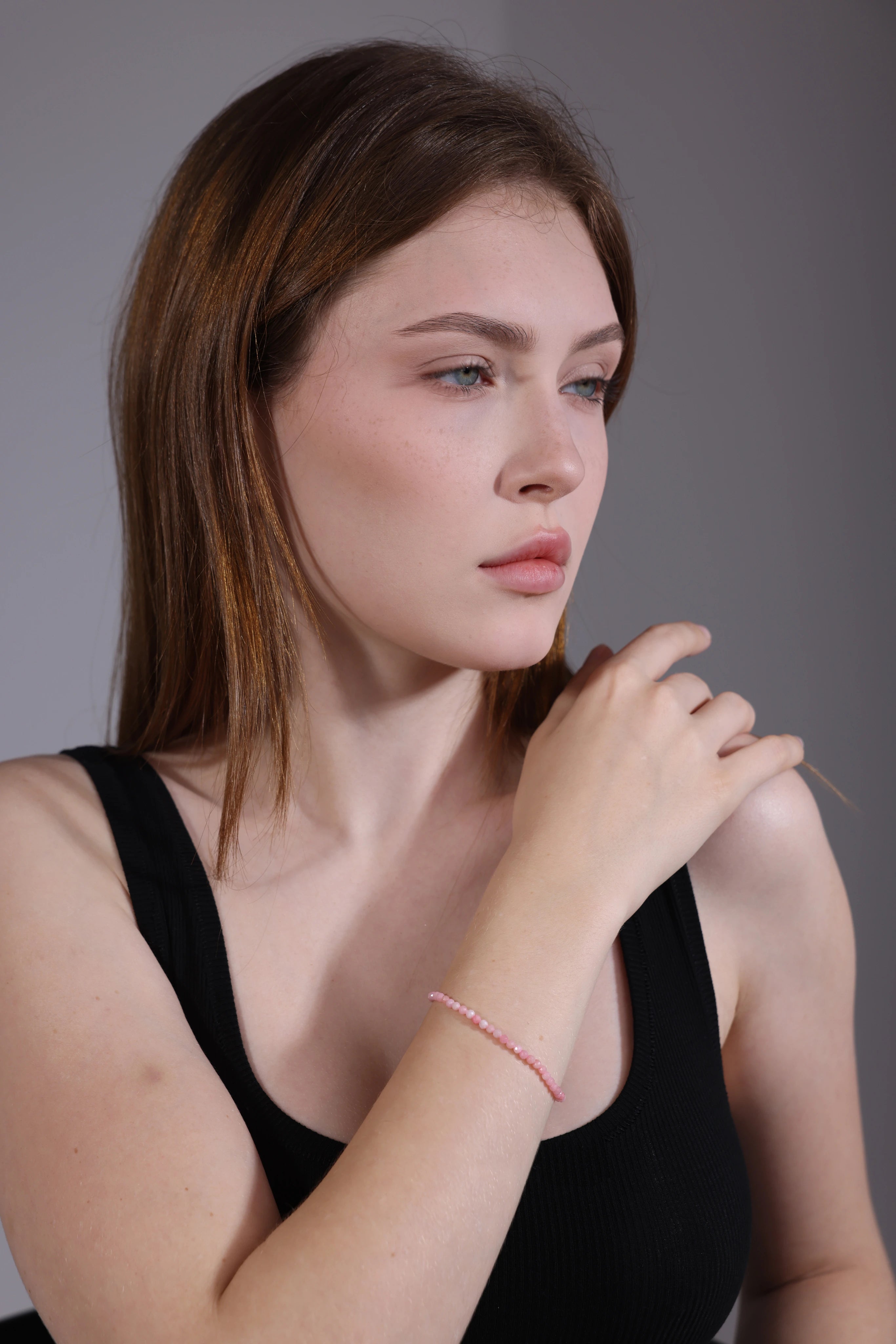 pink opal bracelet styling portrait – gift for her