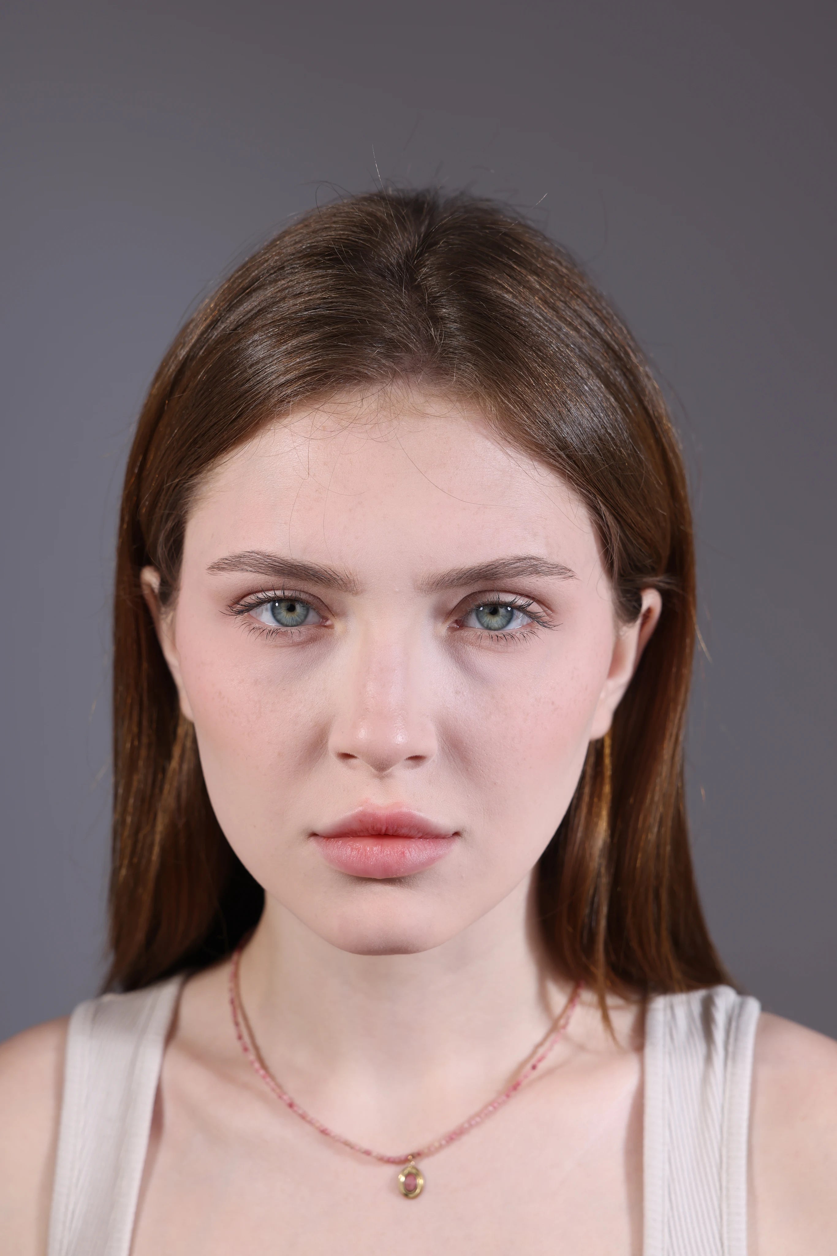 pink opal beaded pendant choker for layering – portrait view