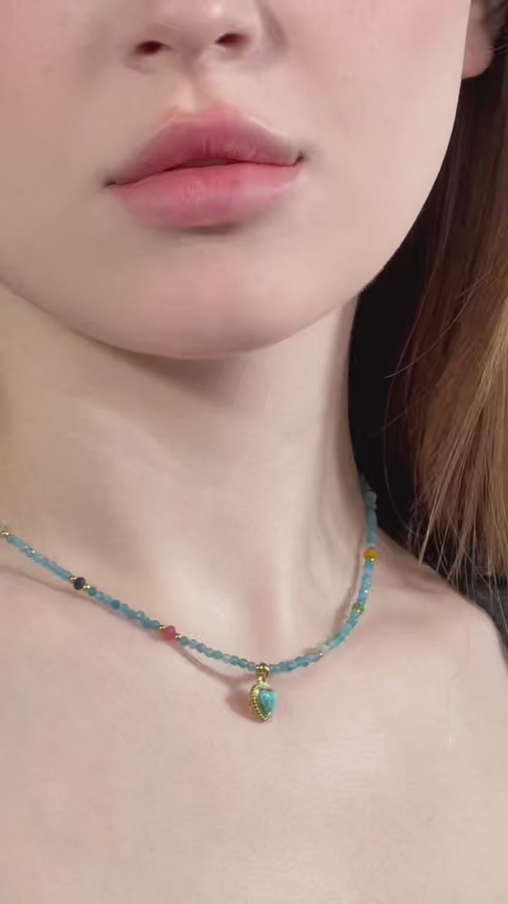VelvetLuminance larimar gemstone pendant necklace – colorful beaded choker for women