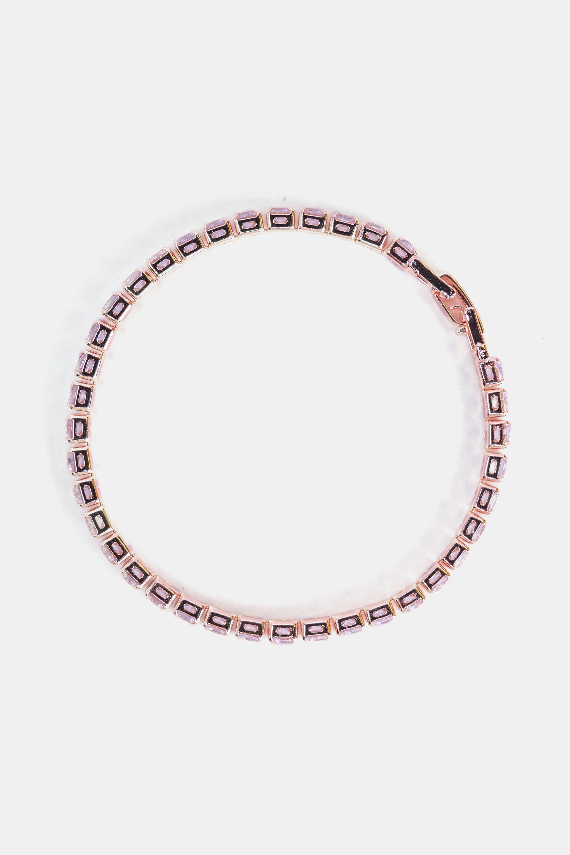 close-up of rose gold bracelet with 4mm cubic zirconia stones