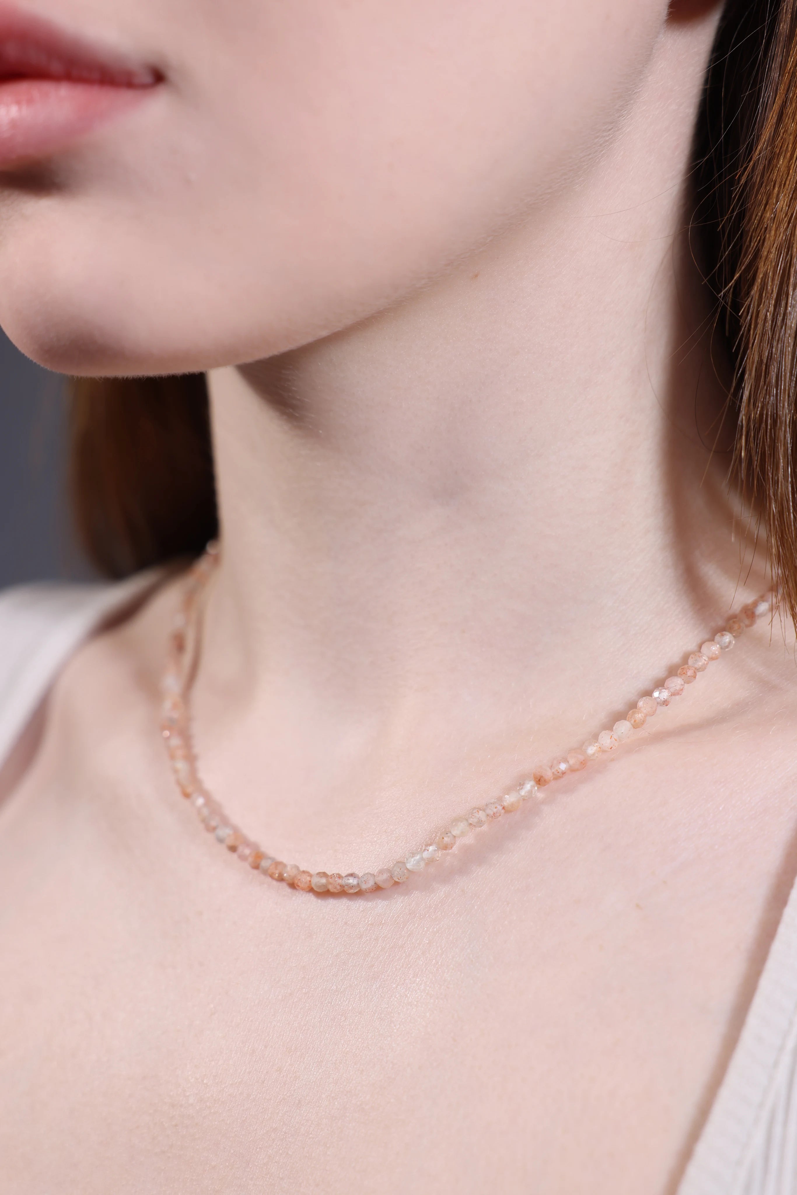 strawberry quartz necklace styling portrait – gift for her