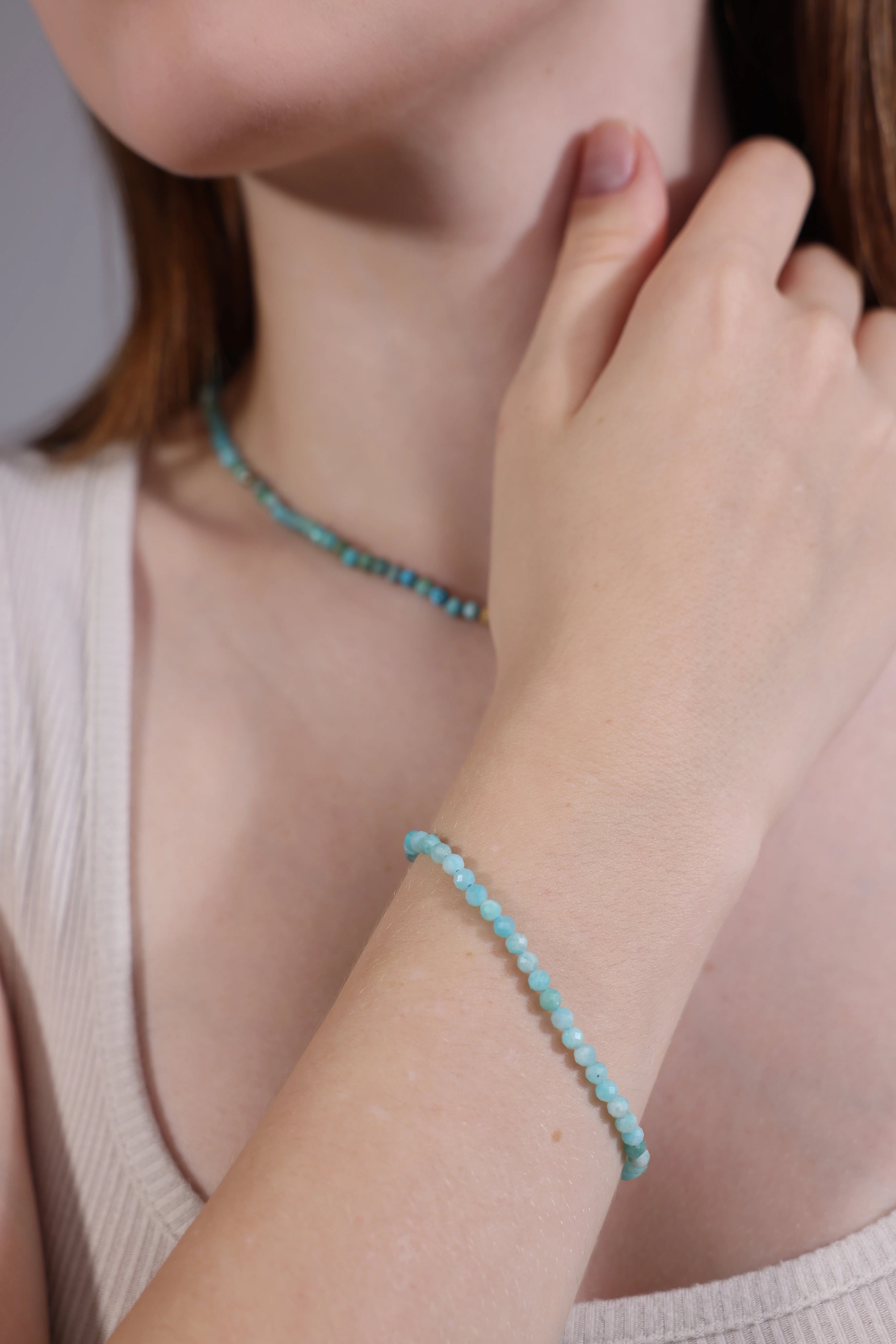 amazonite bracelet layered with gemstone necklace – gift for her