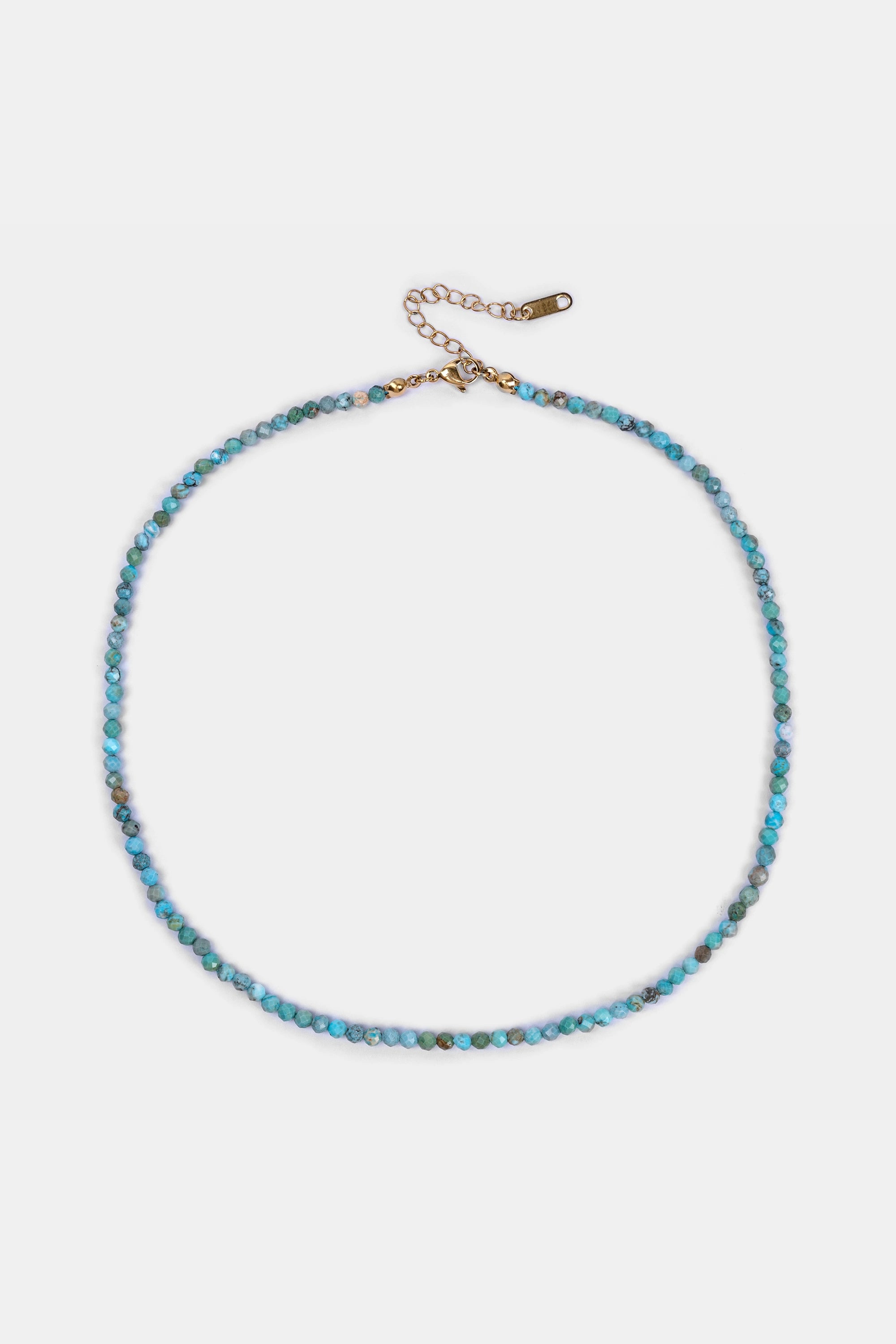 Dainty turquoise faceted beaded necklace with 18K gold-plated clasp, 40+5cm