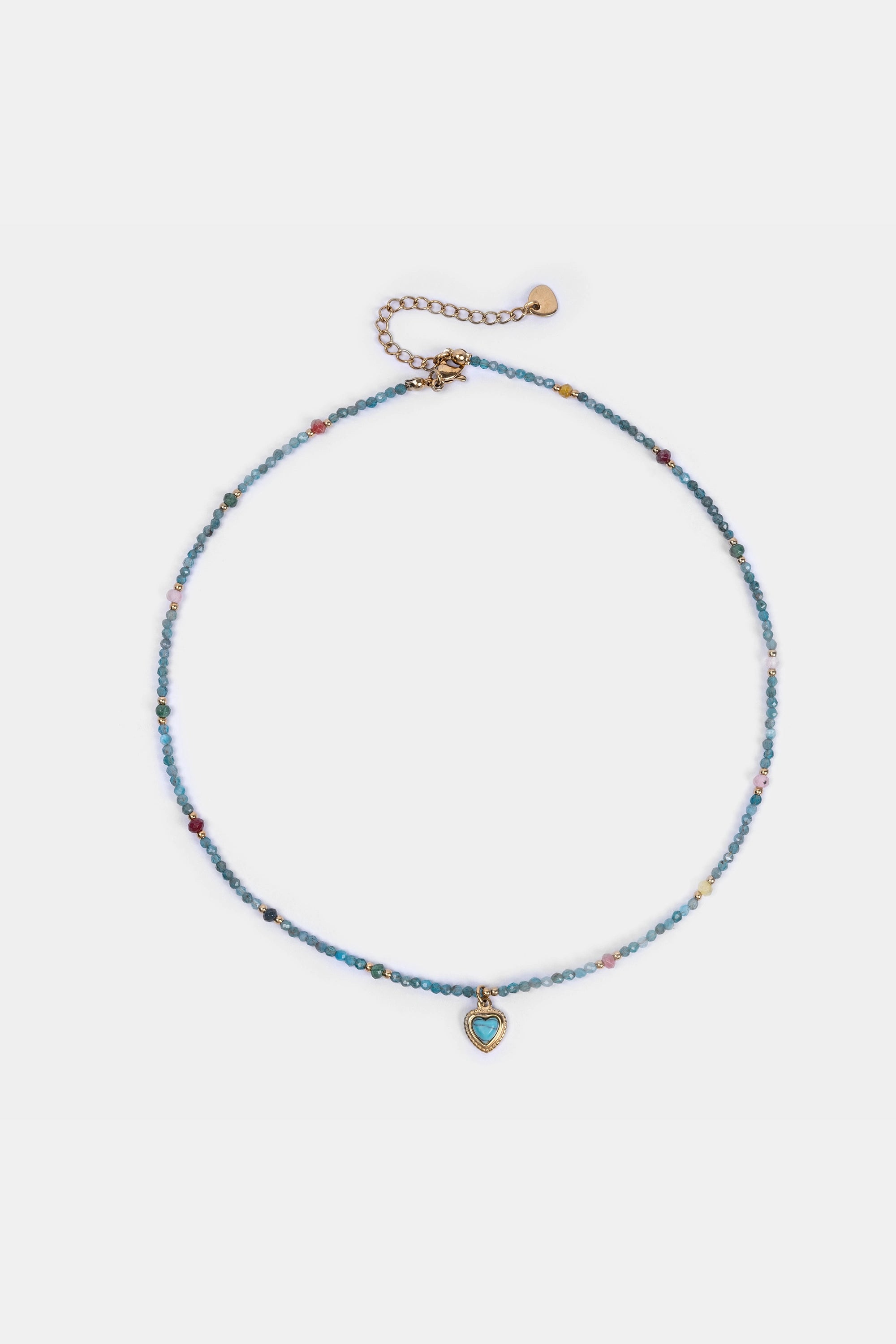 turquoise heart beaded choker with gold-tone extender – Velvet Luminance