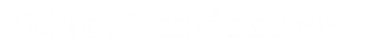 Velvet Luminance logo in white with transparent background – minimalist jewelry brand