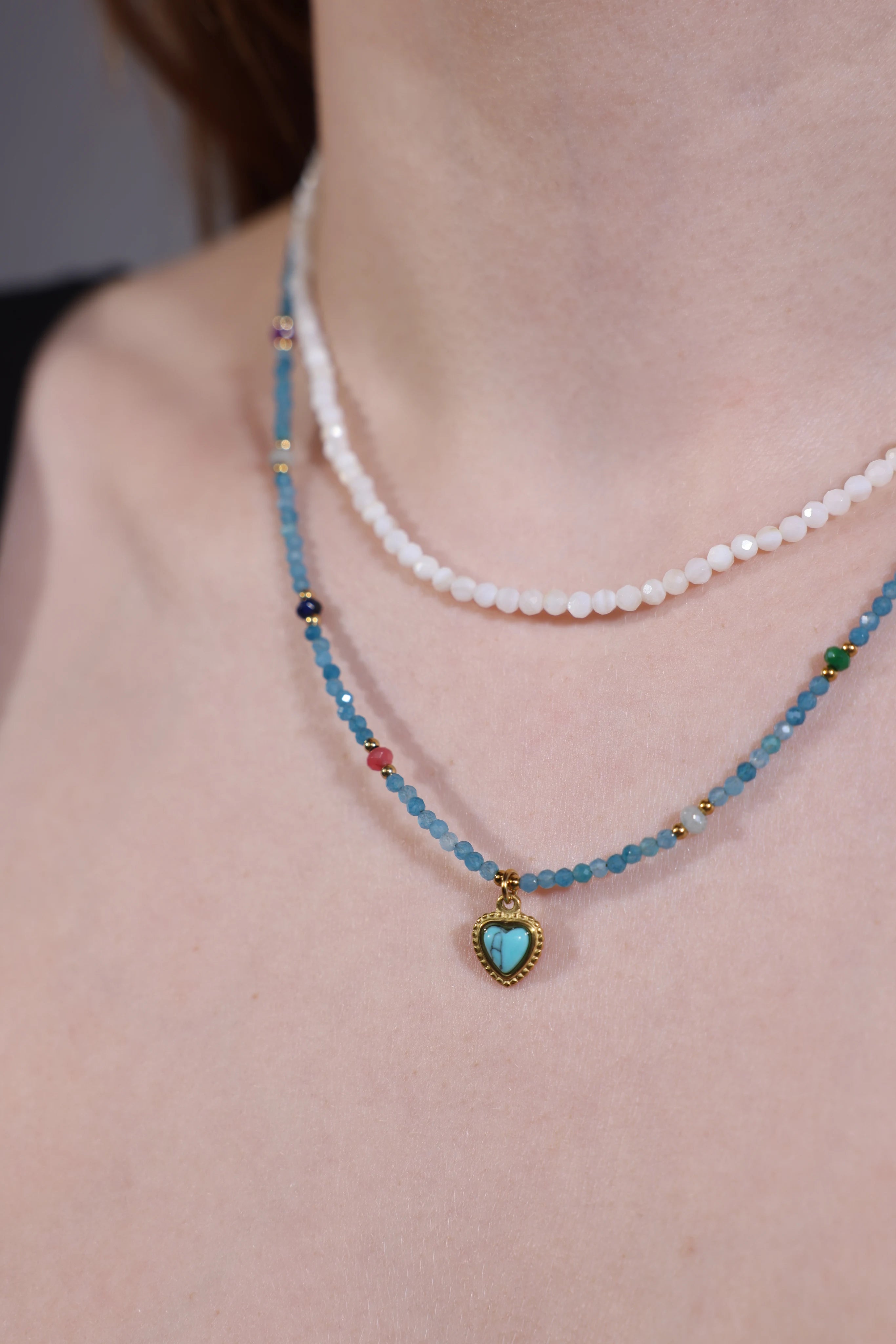 white agate beaded necklace layered styling portrait