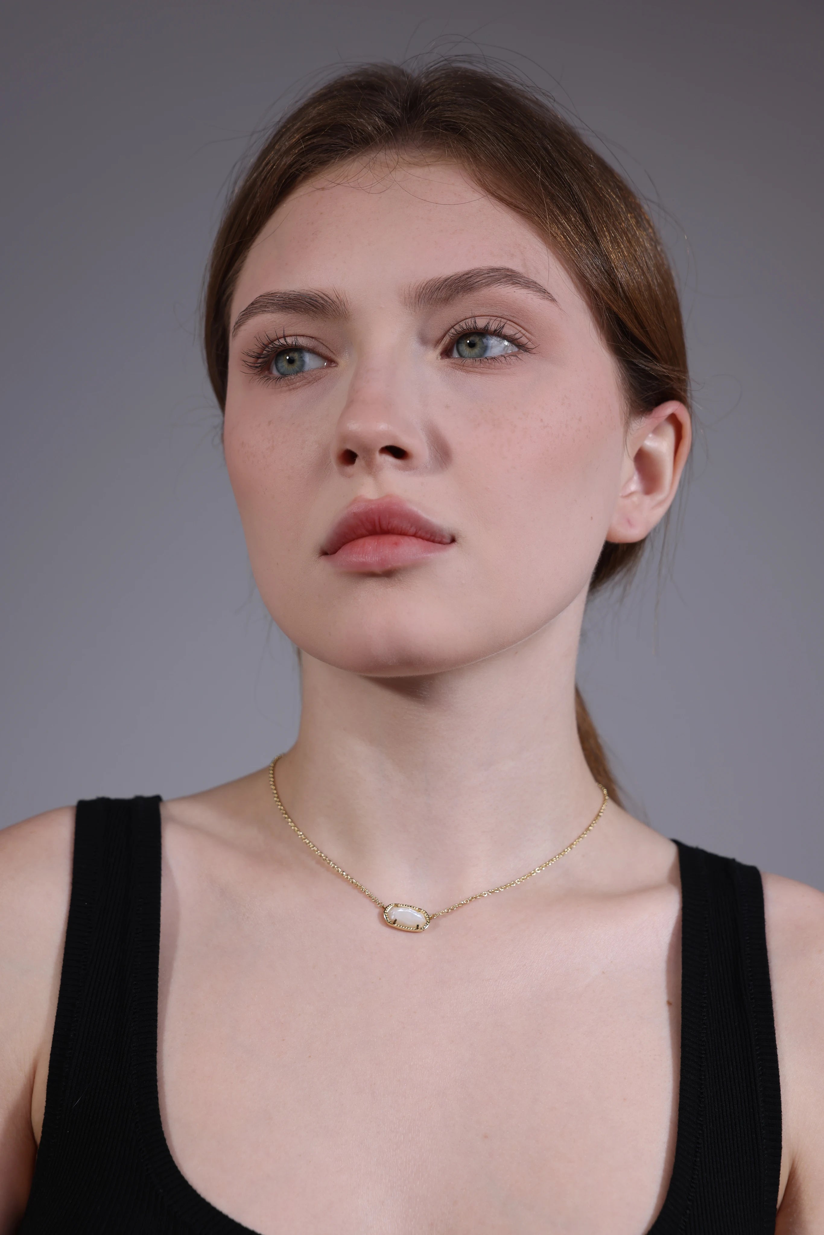 Clear crystal pendant necklace for layering – portrait view